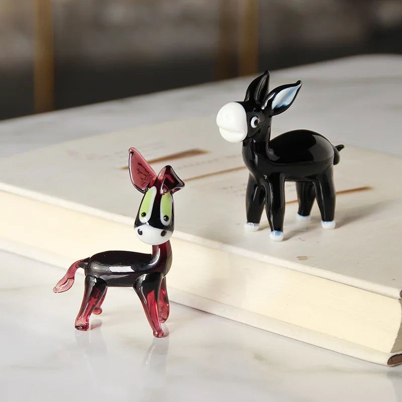 Glazed handicraft ornament, small black donkey decoration, donkey animal glass home desktop decoration