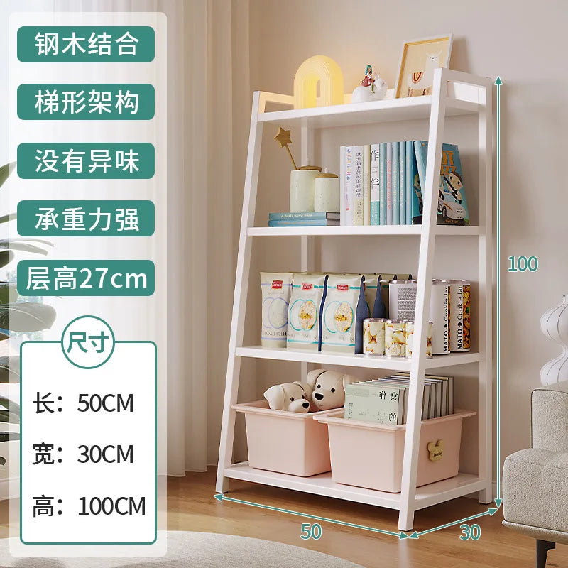 Household Multi-layer Wrought Iron Shelves Ins Wind Simple Floor Storage Display Cabinet Trapezoidal Shelf Bookshelf