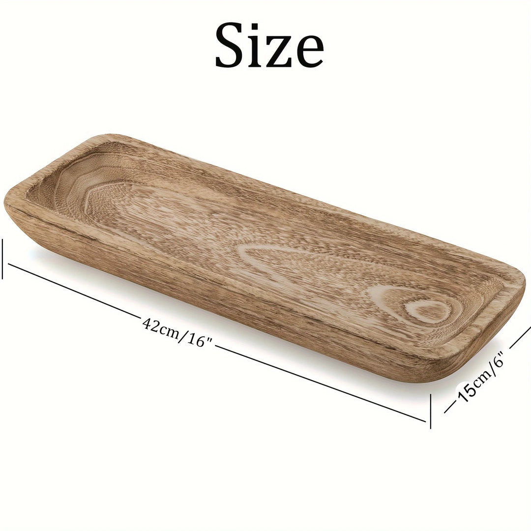 16-inch Decorative Bowl Wooden Tray Tabletop Decorations Wooden Bowls for Home Decor for Restaurant Kitchen Counter, Narrow Tray