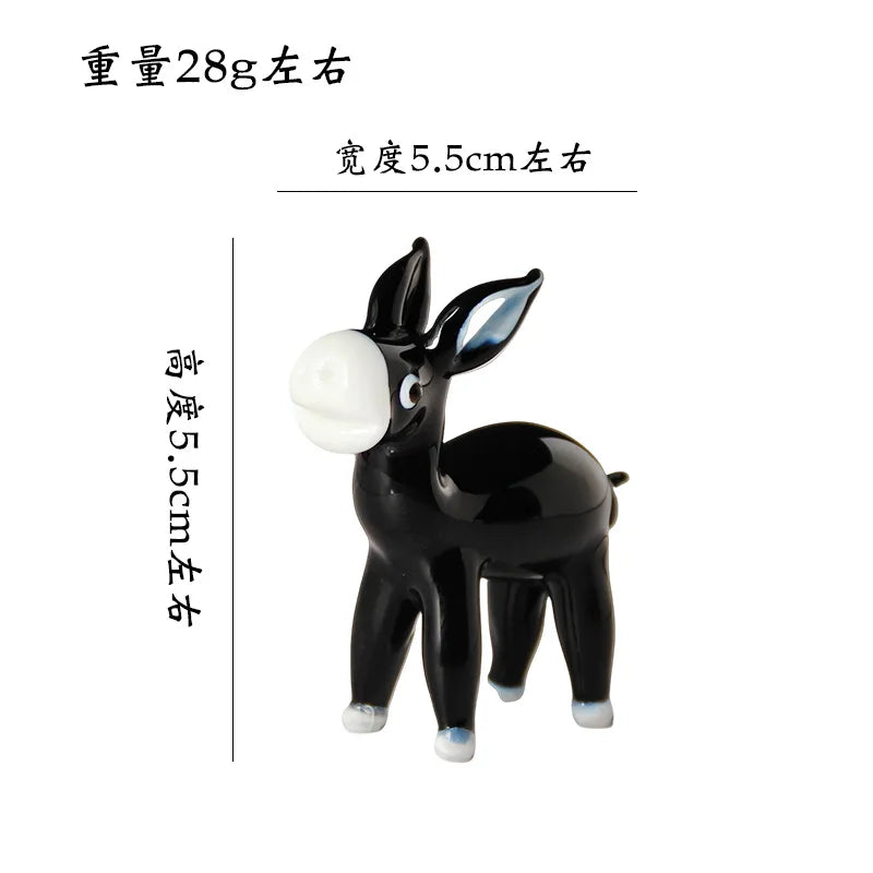 Glazed handicraft ornament, small black donkey decoration, donkey animal glass home desktop decoration