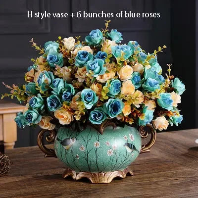 European Palace Gold Flower Vase Centerpiece Ornaments Home Furnishing Decoration Crafts Livingroom Dining Room Retro Vase