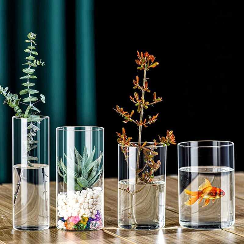 Modern Clear Glass Flower Vase Glass Cylinders Vase Florals Container Flower Vase Elegant Table Centerpieces Decorations