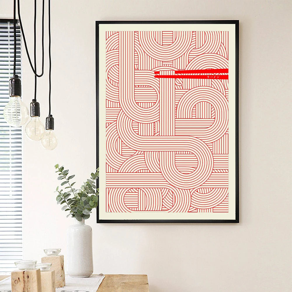 Maximalist Ramen Red Poster Print Murals Abstract Line Wall Art Canvas Painting Posters Kitchen Living Room Home Decoration