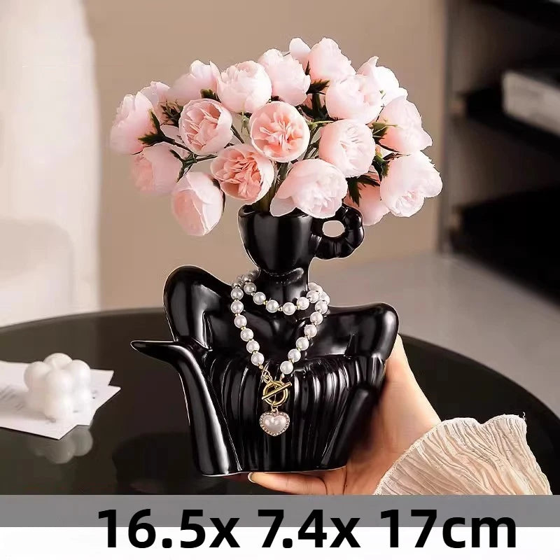 Ceramic Vase Decorative Ornament Living Room Desktop Simulated Flower Figurines Small Room Creative Decorative Arts and Crafts
