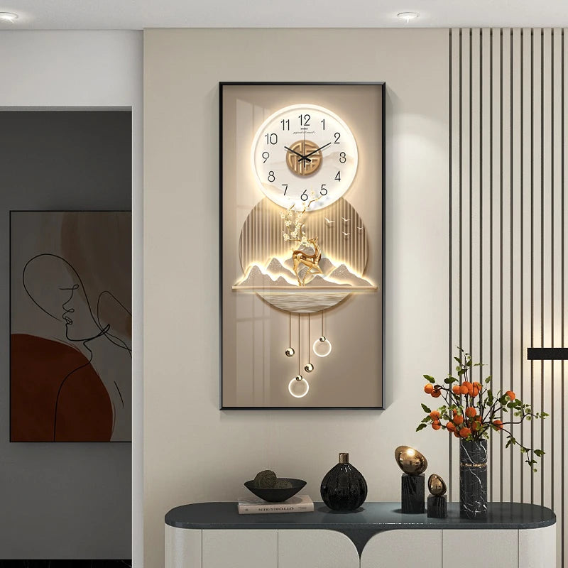 Classic Square Wall Clock Light Hanging Design Large Wall Clock Living Room Gold Montre Murale Salon Home Decorating Items