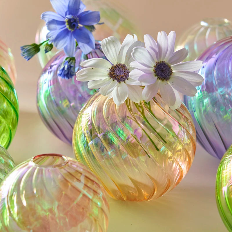 Iridescent Ball Vases Decoration Home Living Room Flower Pot for Interior Glass Vase Tabletop Plants Home Decor Home Vase