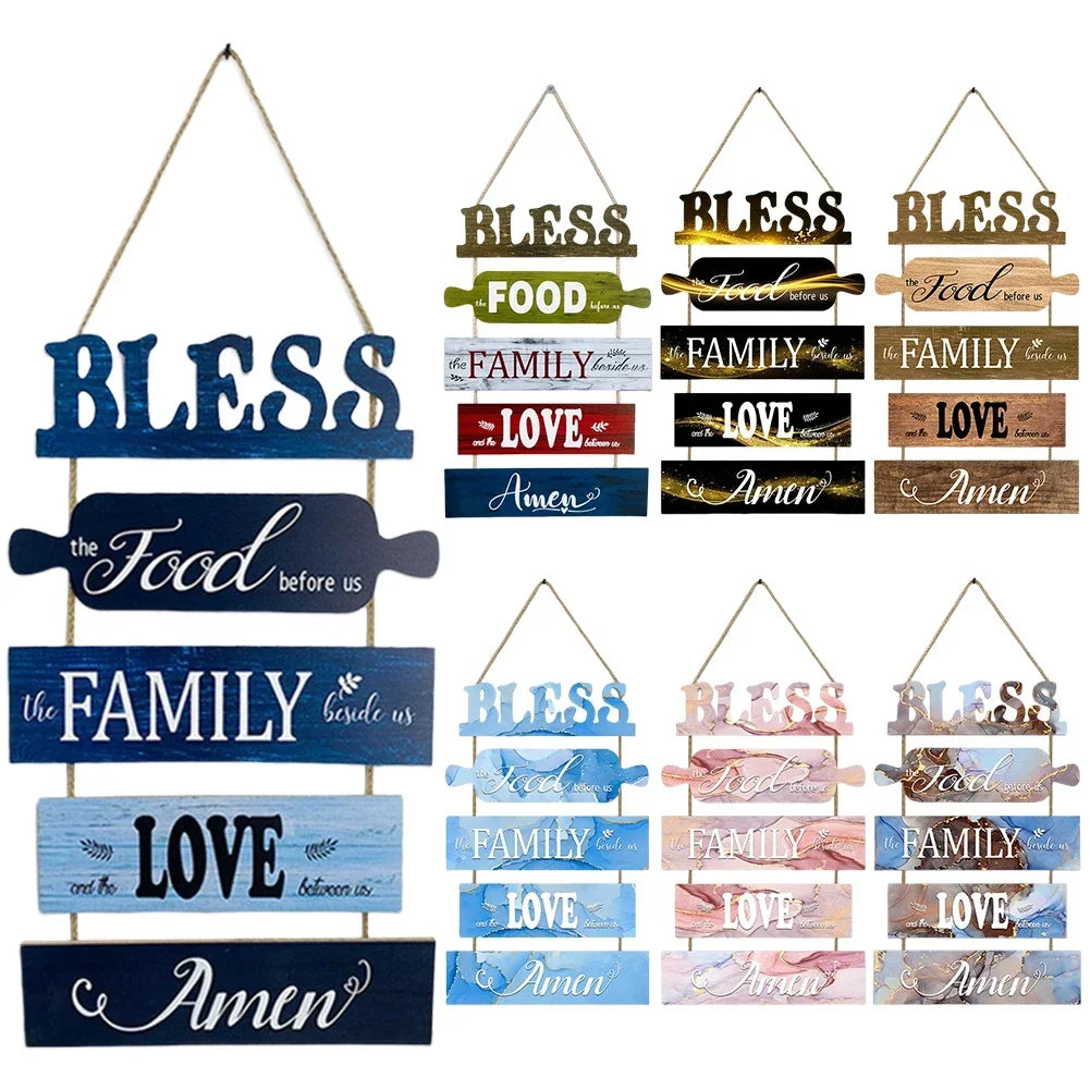 Wooden Wall Decor Art Farmhouse Kitchen Plaques Sign Rustic Bless The Food Before Us Signs Gift for Dinning Room Living Room NEW