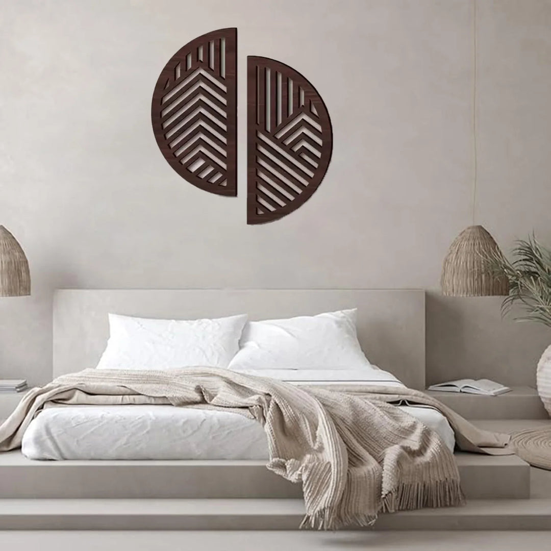 2pcs Bohemian Wooden Half Round Wall Decoration, Art Deco Style Hollow design, Background Wall Craft, Home Decor