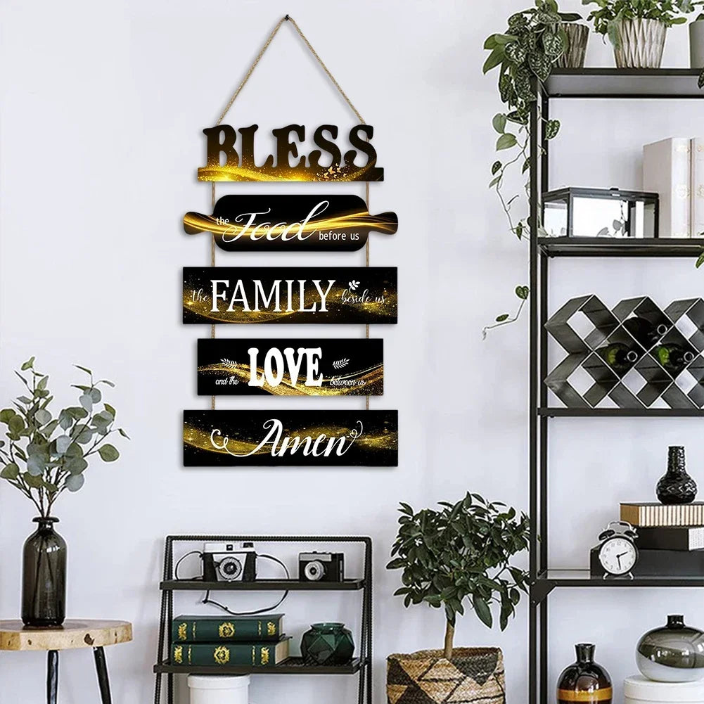 Wooden Wall Decor Art Farmhouse Kitchen Plaques Sign Rustic Bless The Food Before Us Signs Gift for Dinning Room Living Room NEW