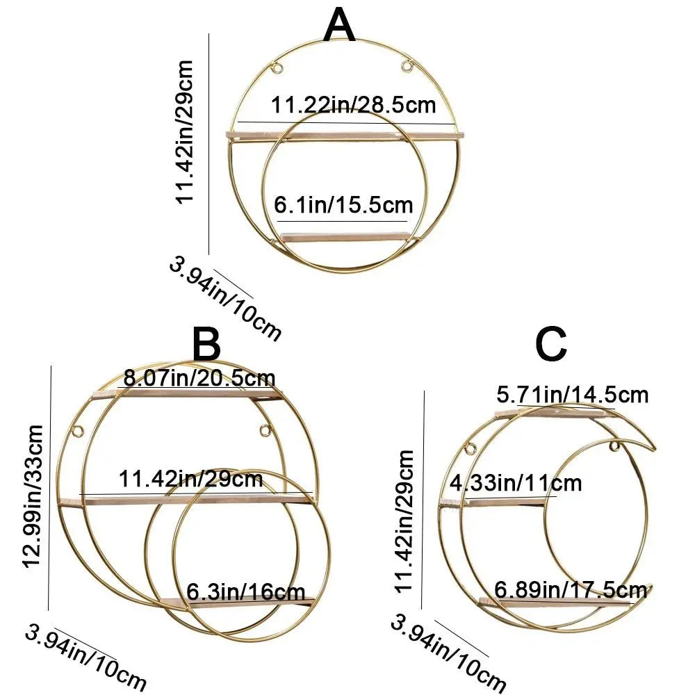 Creative Iron Decorative Wall Shelf Gold Nordic Style Wall Storage Rack No Punching Space Saving Wall Decoration Bedroom