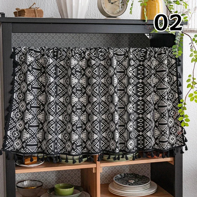 Bohemian Short Curtain Valance for Small Windows Kitchen Cafe Geometry Curtain Window Treatment Spring Summer Home Decoration