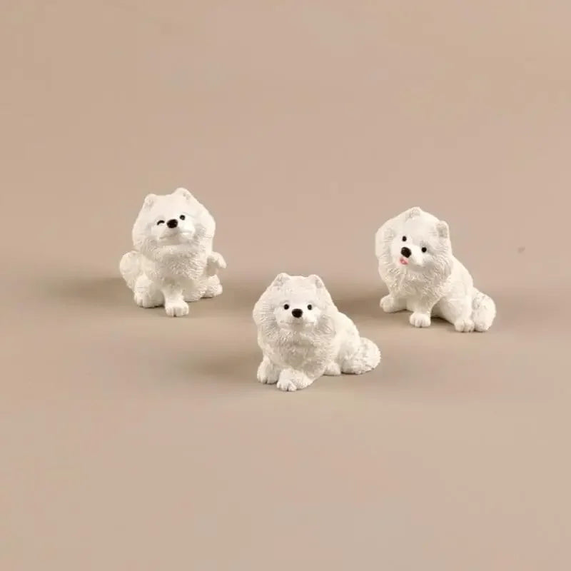 5PCS Realistic Mini Samoyed Decorative Figurines Kawaii Dogs Resin Desk Decoration Miniatures Home Decor DIY Accessories