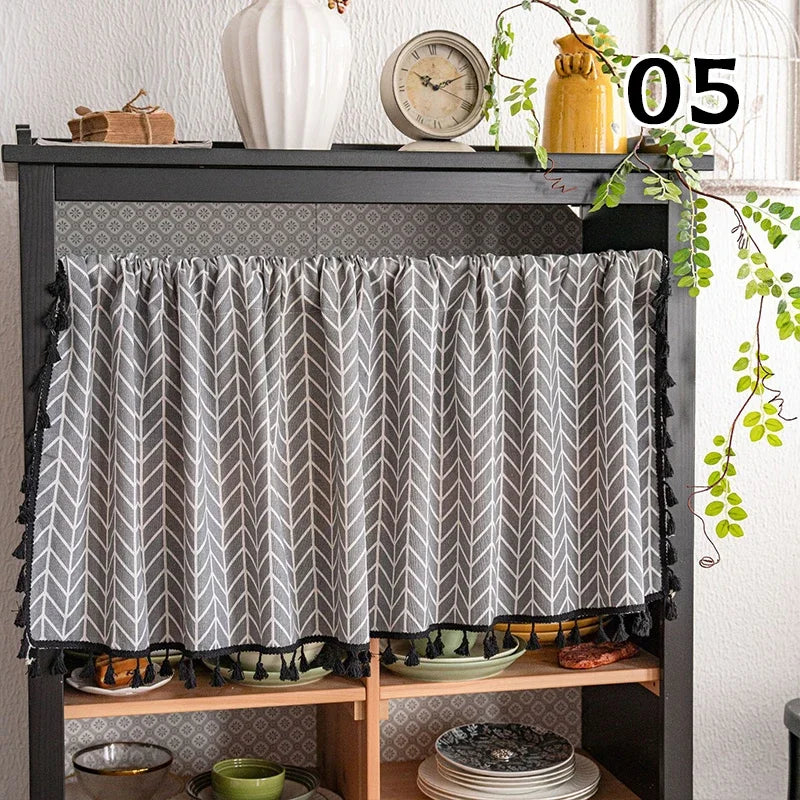 Bohemian Short Curtain Valance for Small Windows Kitchen Cafe Geometry Curtain Window Treatment Spring Summer Home Decoration