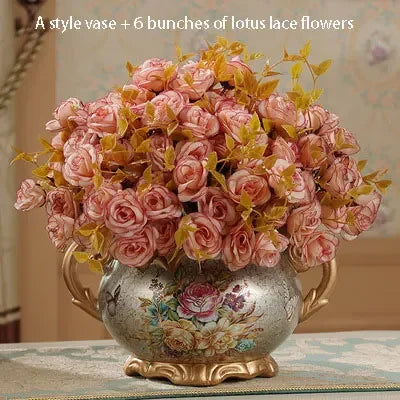 European Palace Gold Flower Vase Centerpiece Ornaments Home Furnishing Decoration Crafts Livingroom Dining Room Retro Vase