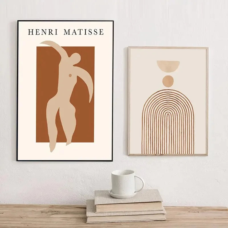 Abstract Coral Line Wall Art Oil Painting Bohemian Poster Beige Matisse Print Picture Nordic Living Room Home Decoration Mural