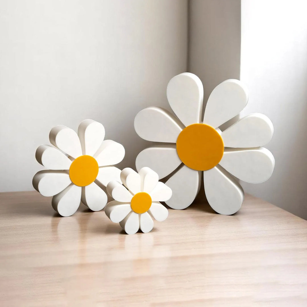 Pretty 3D Wooden Craftwork Yellow and White Daisy Wooden Ornament Creative Desktop Decoration Ornament Home Decorative Crafts