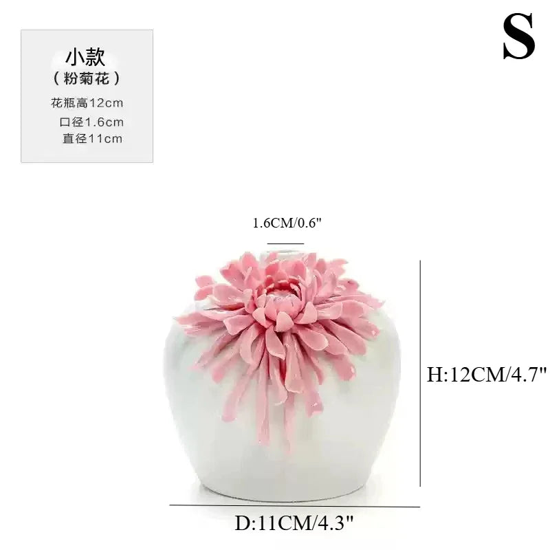 Ceramics Flower Vase Handmade Craftsmanship  High Quality Desk Jarrones Vase Pink Decoration Home Girl  Aesthetic Room Decor