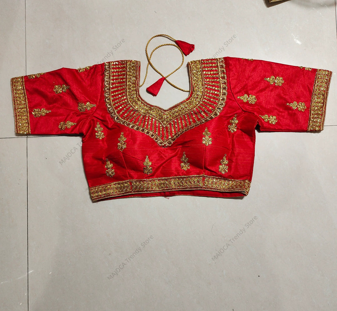 Indian Traditional Clothing for Women Tops Readymade Saree Sari Blouses Short Sleeve Crop Top India Choli Black Red