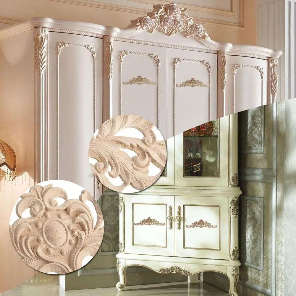 Accent Wall Wood Appliques Gothic Decorative Woodcarving Decals For Furniture Corner Home Decor Flowers Decal Floral