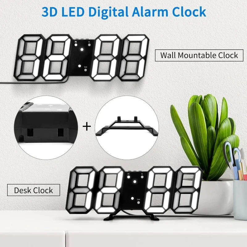 Electronic Digital Wall Clock Living Room Bedroom Decoration Decor Watches Home and Decoration Led Modern Alarm Interior Desk