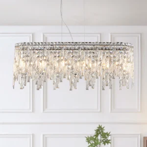 Luxury Rectangular Chandelier Ceiling Fixture 35“ Crystal Pendant Light