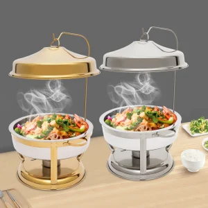 Round Chafing Dish Buffet Set Stainless Steel With Top Lid Buffet Servers and Warmers Silver/Gold