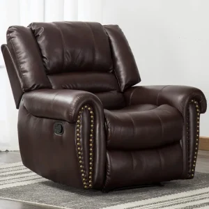 Classic Leather Recliner Traditional Manual Chair with Comfortable Arms and Back