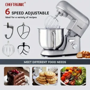 Cheftronic 6 Speed Stand Mixer with 7 Quart Stainless Steel Mixing Bowl,Dough hook, Egg whisk, Kitchen mixer with US Plug