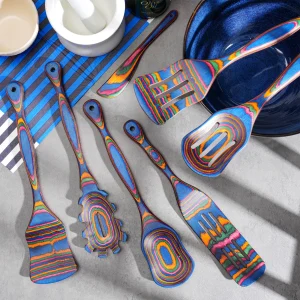 7Pcs Blue Packwood Wooden Cooking Utensils