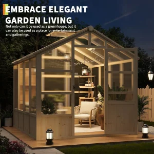 Outdoor Greenhouse Heavy Duty Wooden with Polycarbonate Panels & Lockable Door - Sturdy Wood Frame Garden House