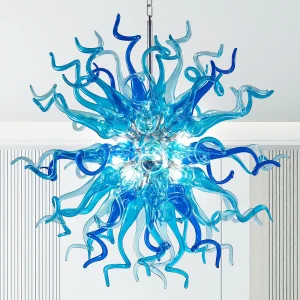 Glass Ceiling Fixture Chandelier Modern Blue Hand Blown Glass