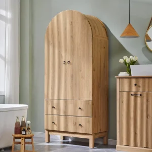 71" Tall Modern Fluted Arched Storage Floor Cabinet with 4 Shelves and 2 Drawers