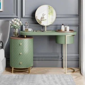 Vanity Desk with Mirror 43 Inches Makeup Table Set with LED Lighted Mirror and Storage Dressing Table with Movable Tray