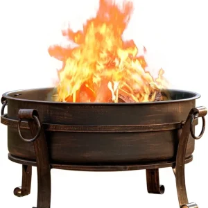 36 Inch Fire Pit with Grill & Lid, Fireplace & Round Table & BBQ 3 in 1, Heavy Duty Wood Burning